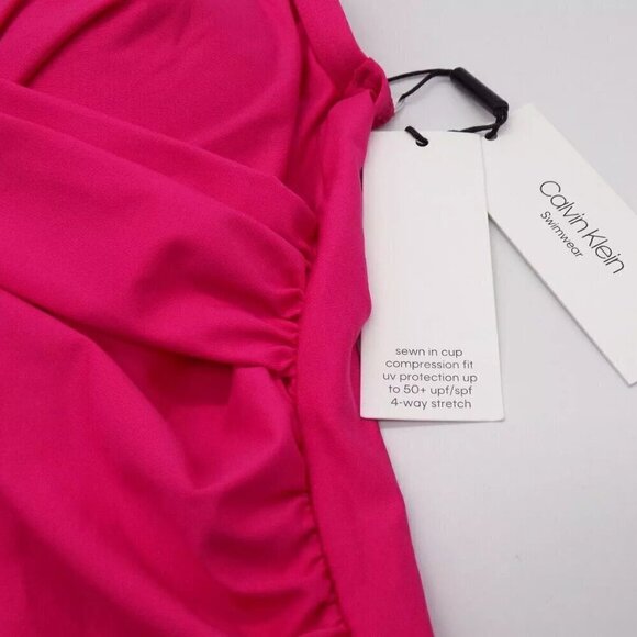 Calvin Klein Size S Tankini Swimsuit Top V-Neck Pink Compression Fit 50+ Upf - Picture 3 of 3